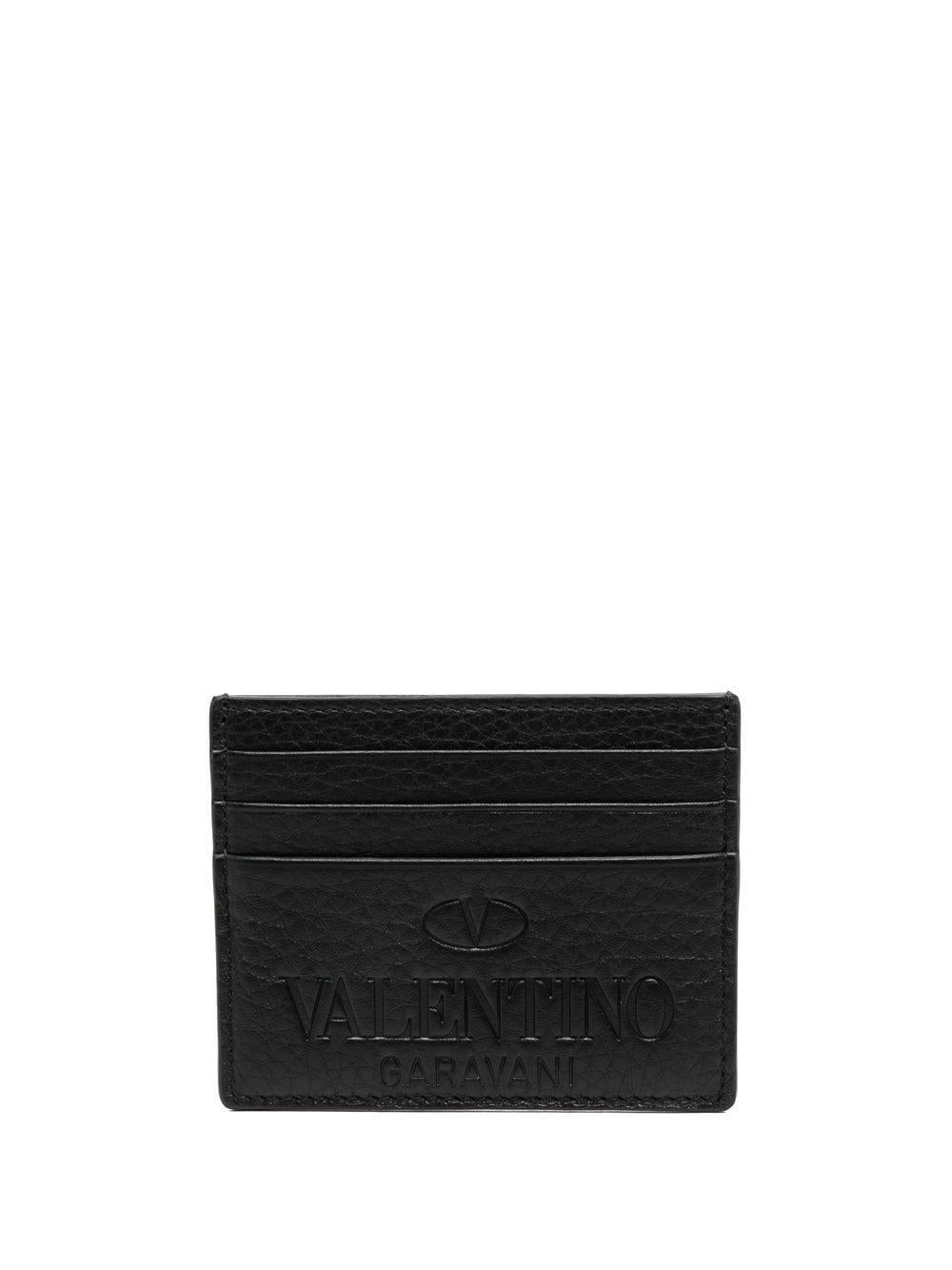 Valentino Garavani Men's Logo Print Card Holder in Nero/Deep Antique Gold | 1Y2P0S49VXY7KT