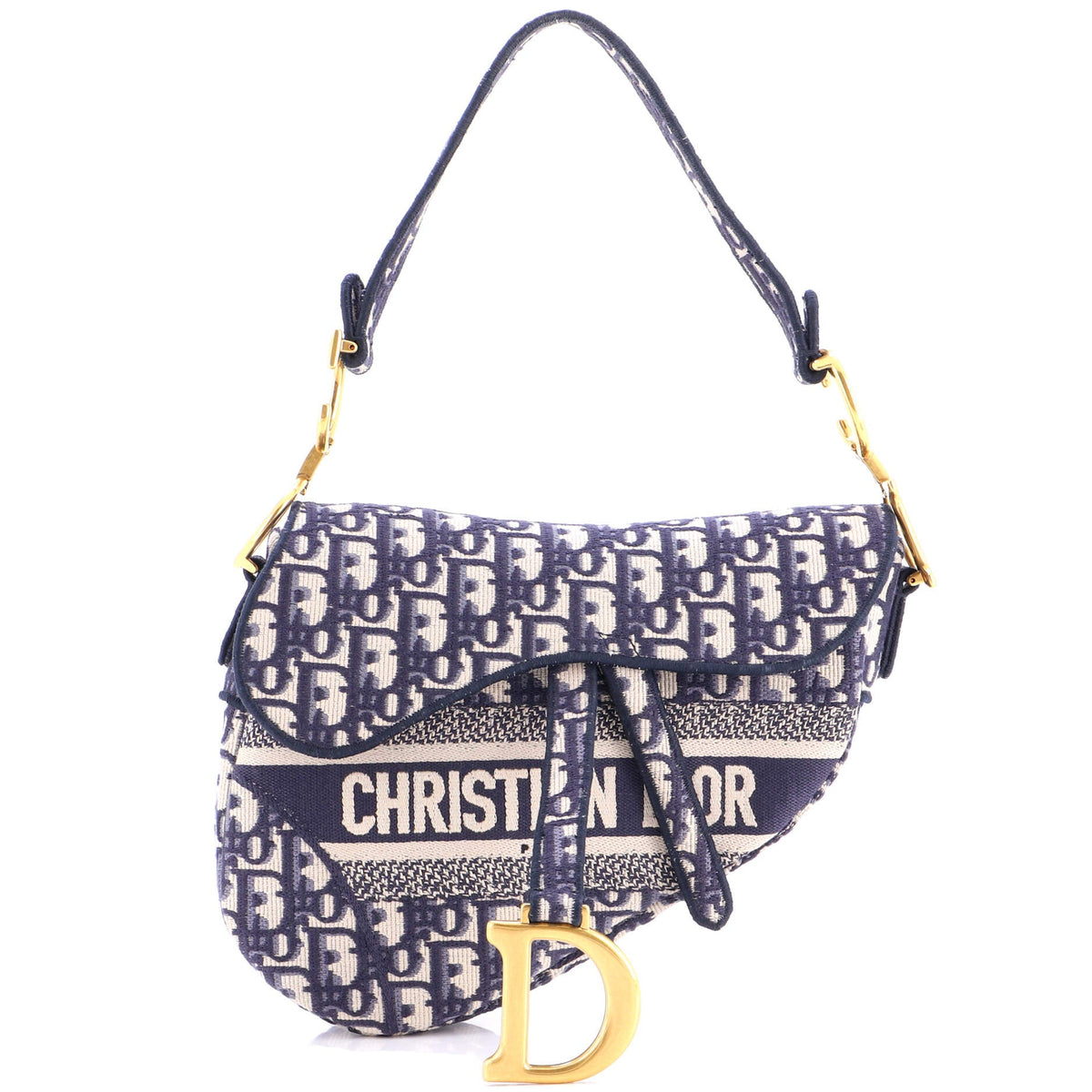 Christian Dior Saddle Handbag Logo Embroidered Oblique Canvas Medium