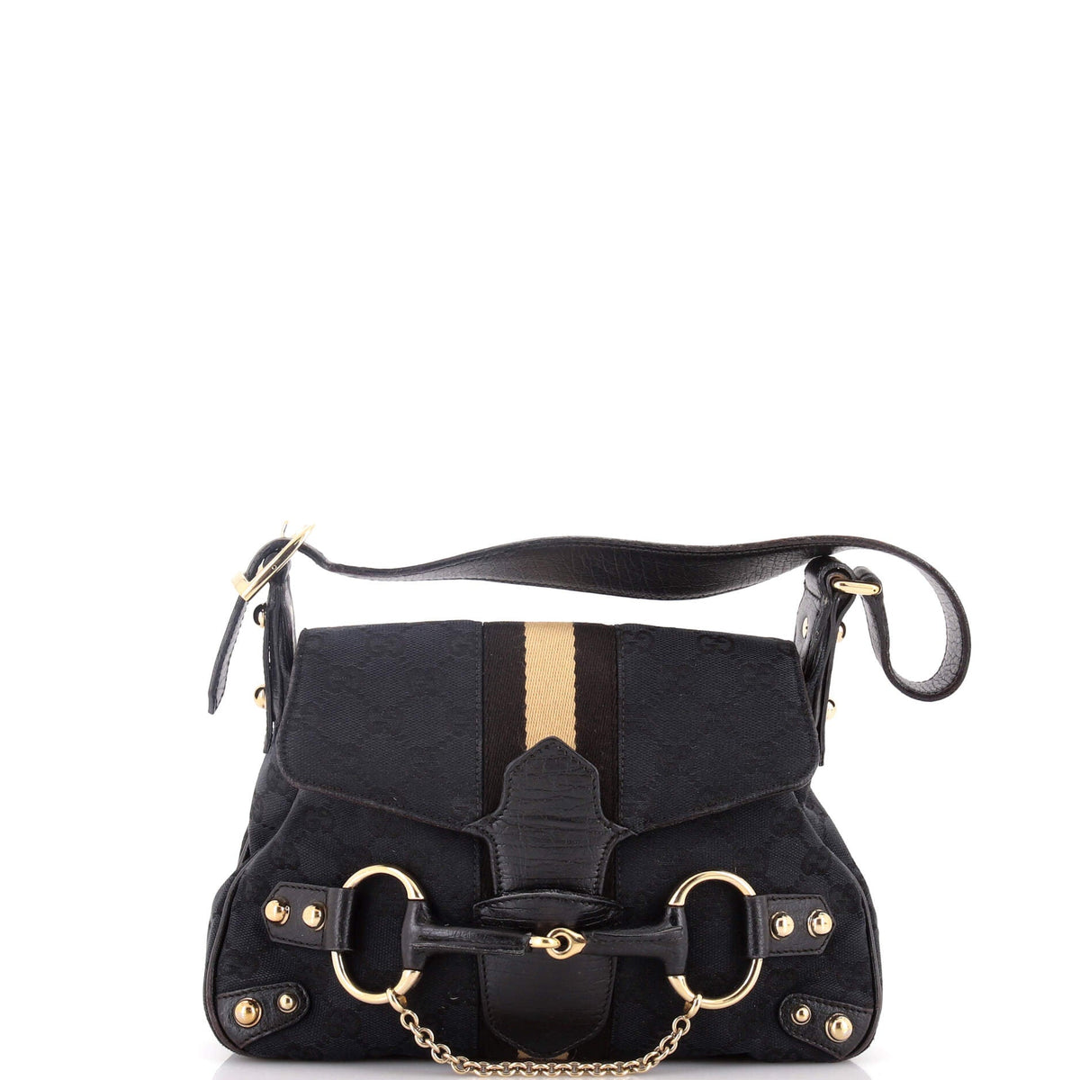 Gucci GUCCI Horsebit Web Flap Shoulder Bag GG Canvas Mini