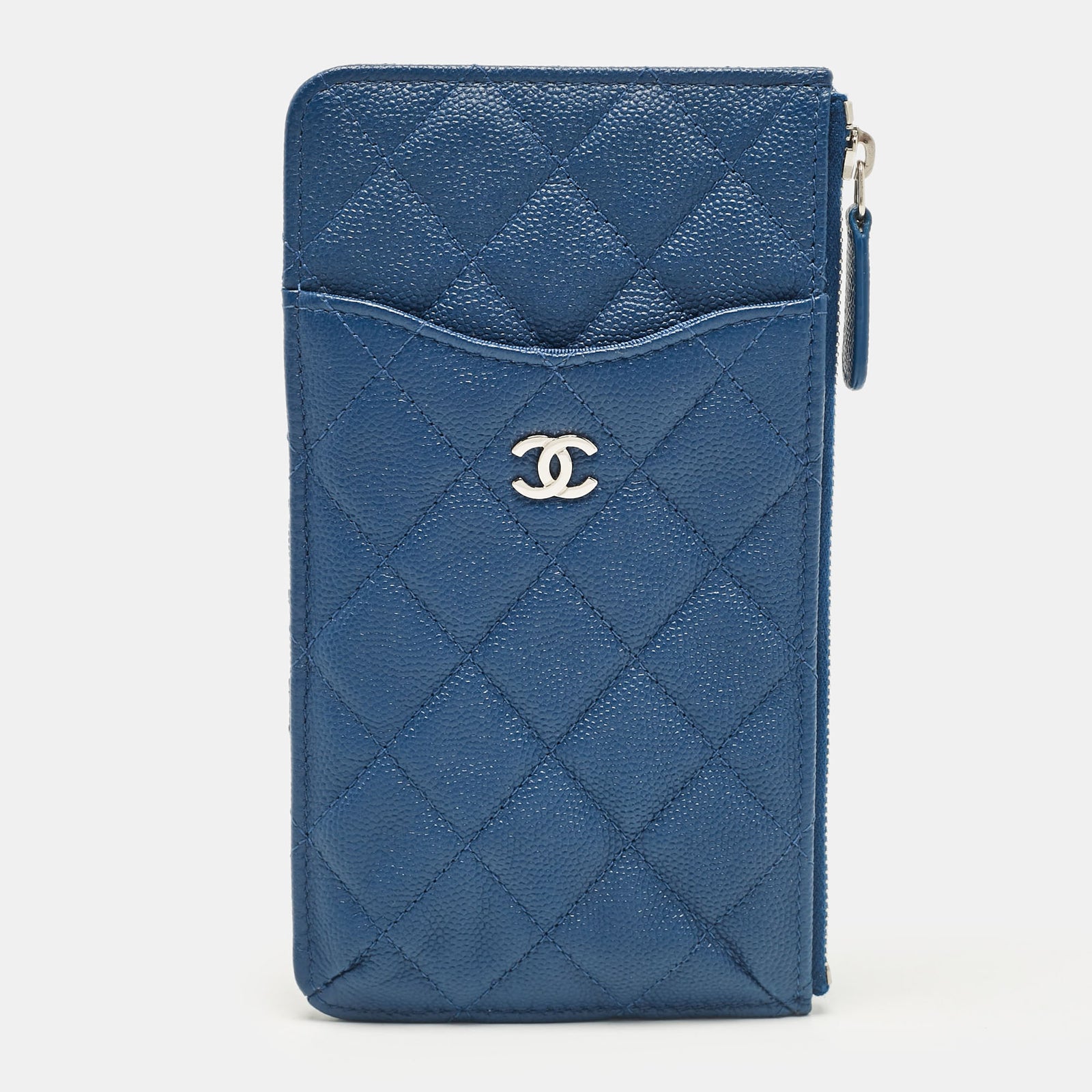 Chanel Klassische Telefontasche aus gestepptem Kaviarleder in Blau