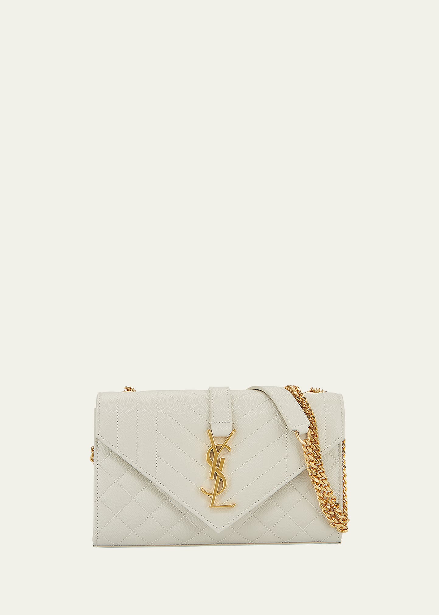 Saint Laurent Envelope Triquilt Small YSL Shoulder Bag in Grained Leather