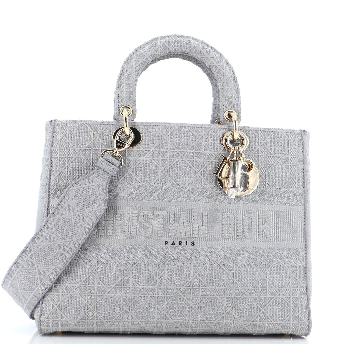 Christian Dior Lady D-Lite Bag Cannage Embroidered Canvas Large