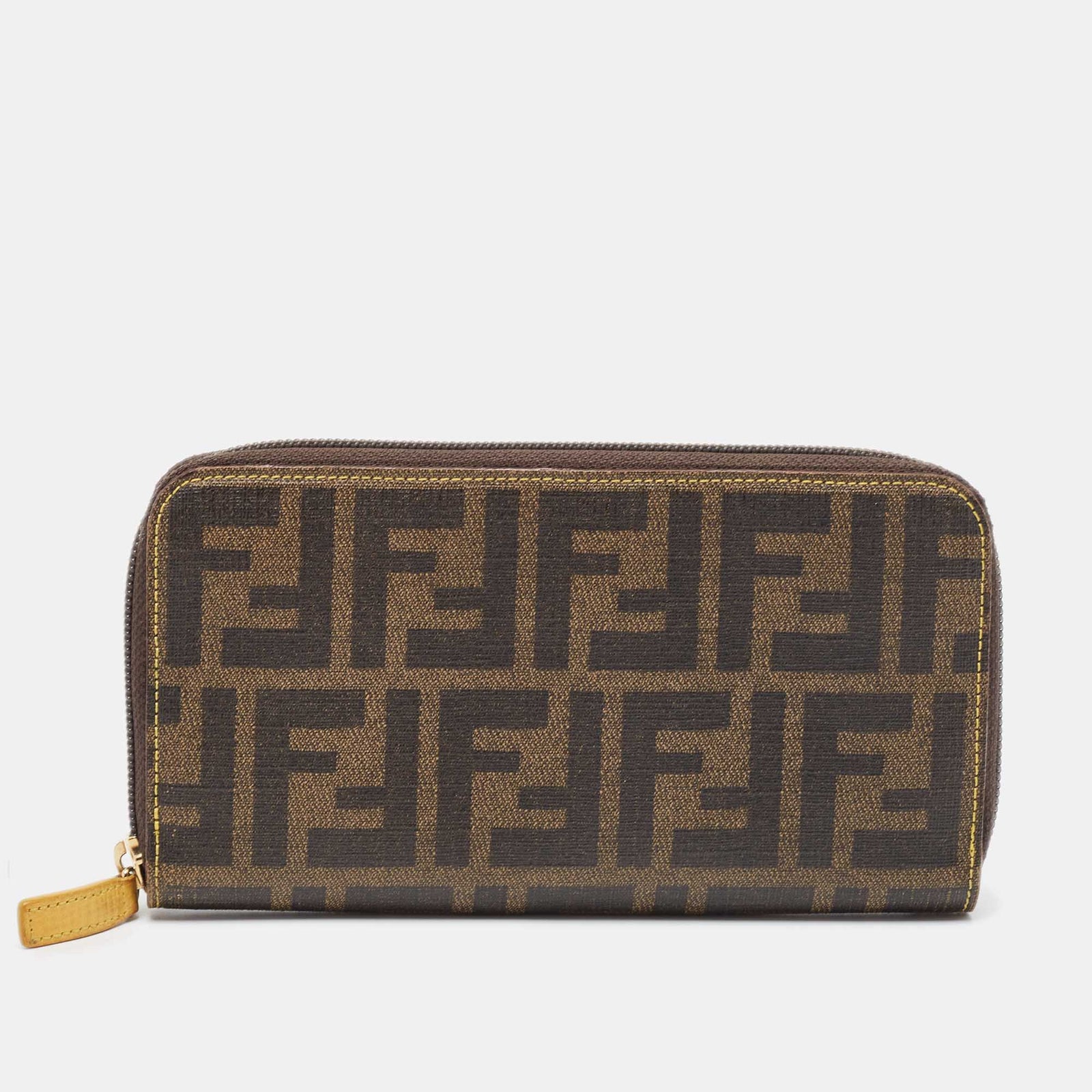 Fendi Tobacco Zucca Coated Canvas Zip Around Continental Wallet