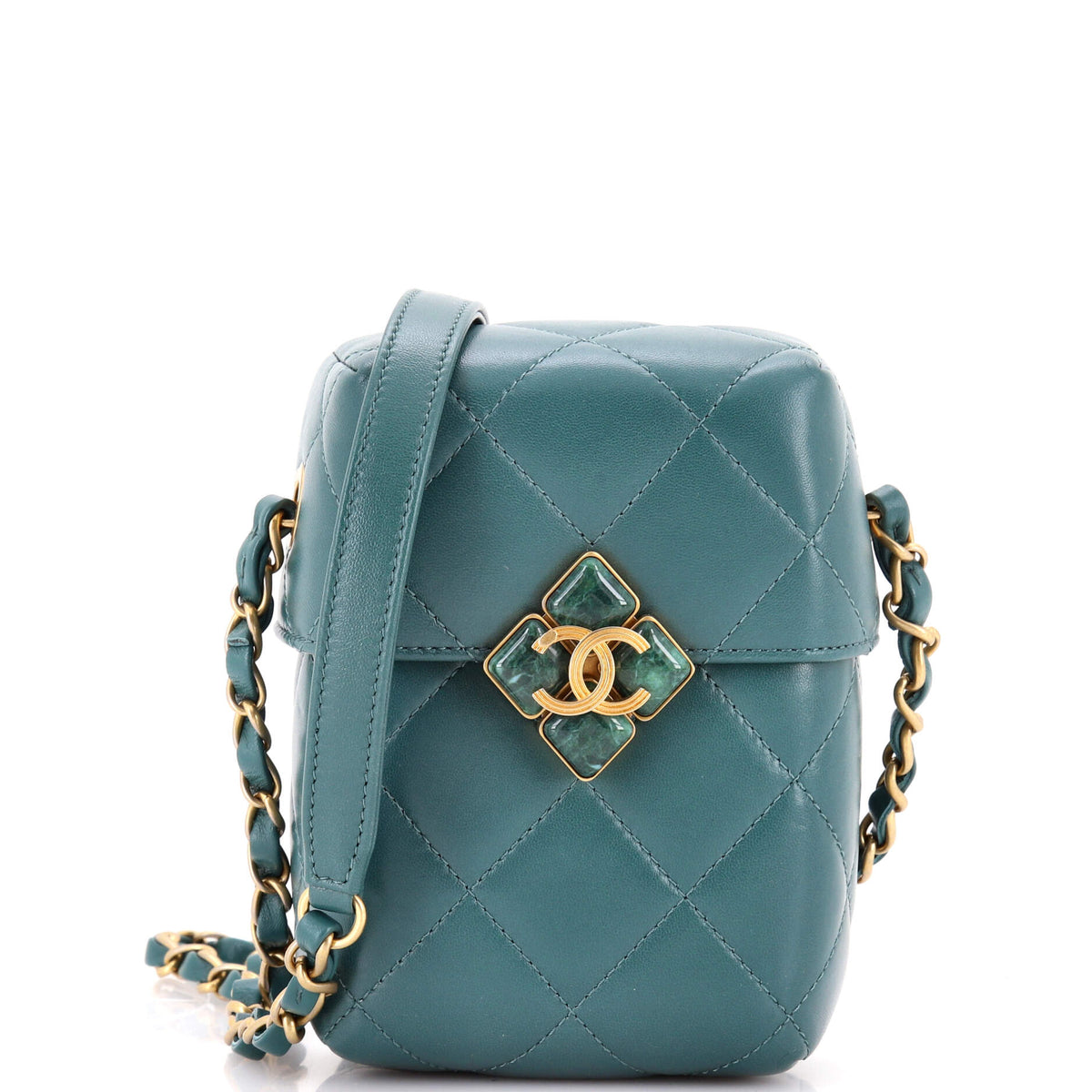 Chanel CHANEL Diamond Lock CC Phone Holder Crossbody Bag Quilted Lambskin Mini