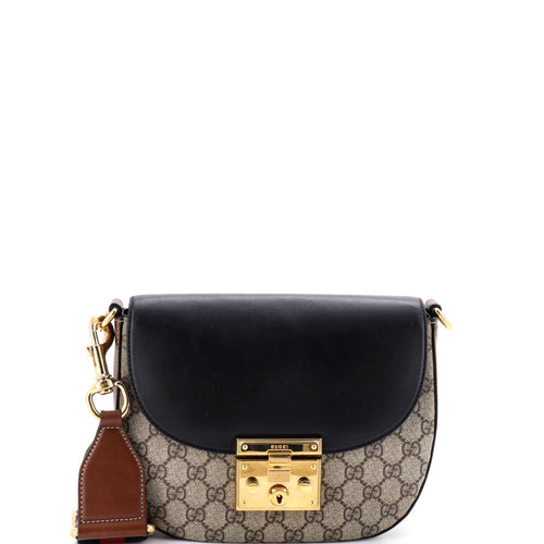 GUCCI Padlock Saddle Shoulder Bag GG Coated Canvas and Leather Medium
