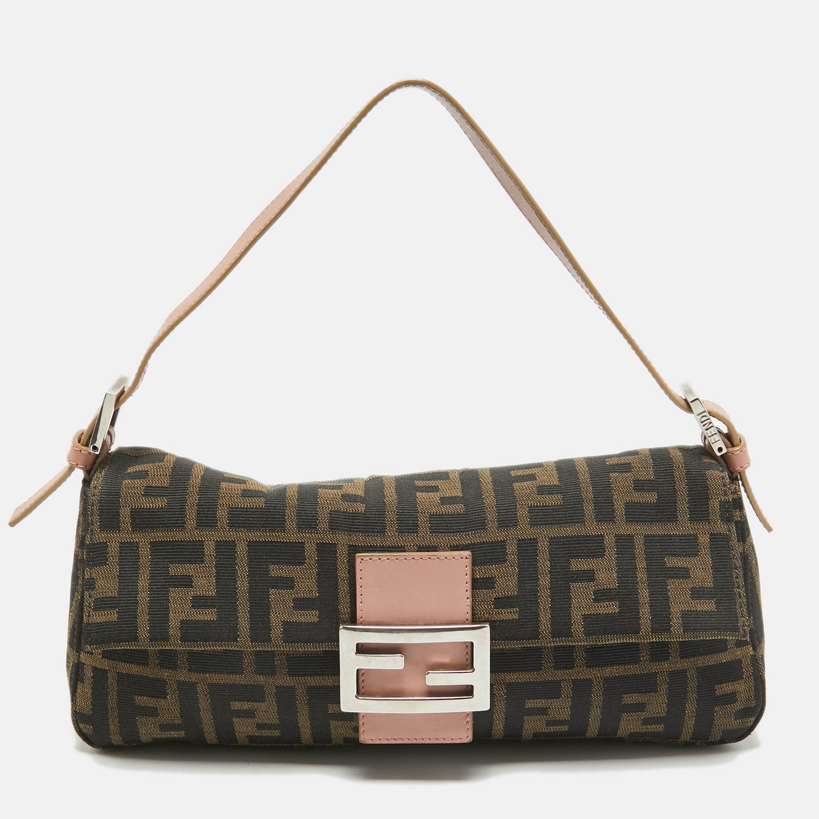 Fendi Old Rose/Tobacco Canvas Mama Forever Baguette Bag