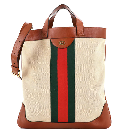 GUCCI Shopping Tote Vintage Web Canvas Large