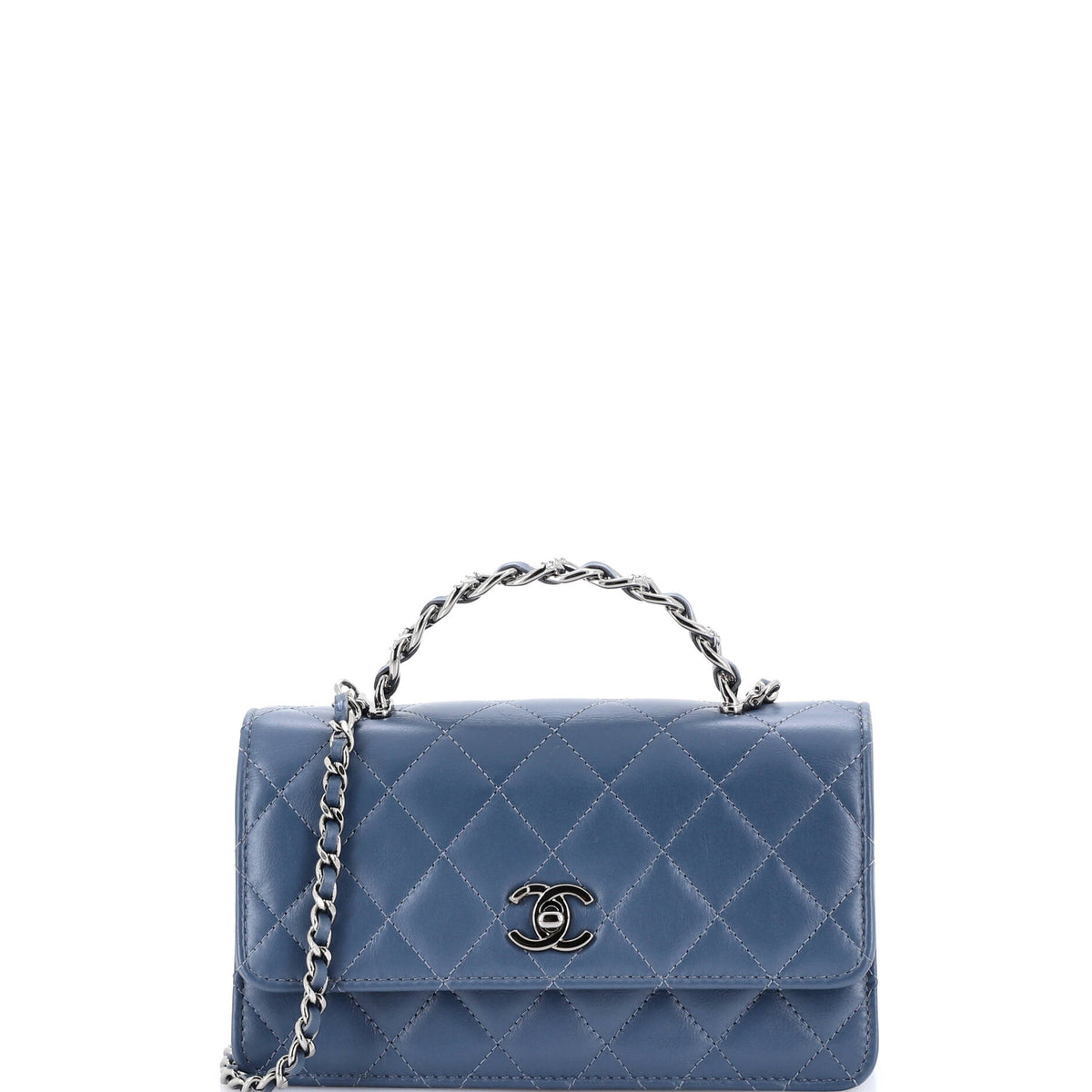 Chanel CHANEL Top Handle Phone Holder with Chain Quilted Shiny Calfskin with Crystals
