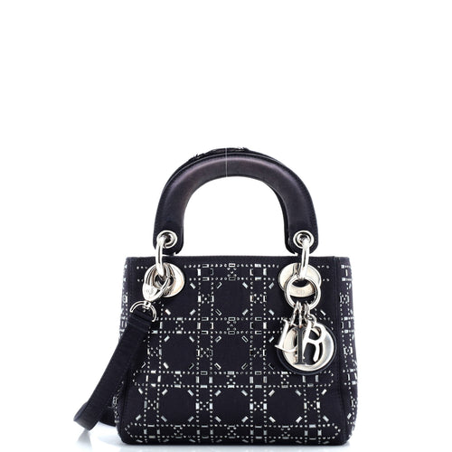 Lady Dior Bag Crystal Embellished Cannage Quilt Satin Mini