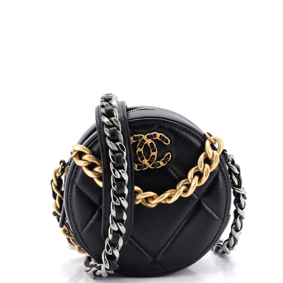 Chanel CHANEL 19 Round Clutch with Chain Quilted Leather