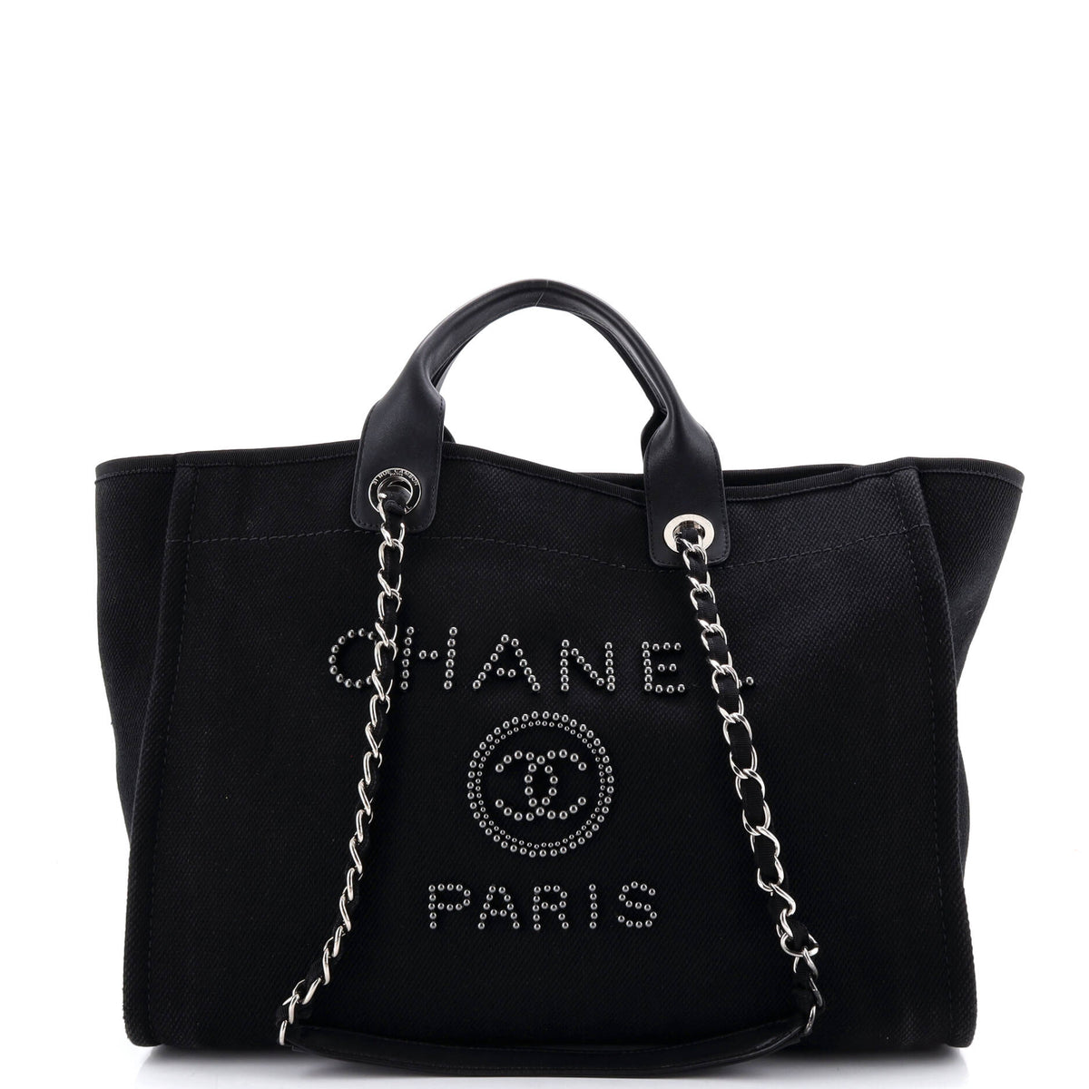 Chanel CHANEL Deauville Tote Pearl Embellished Canvas Medium