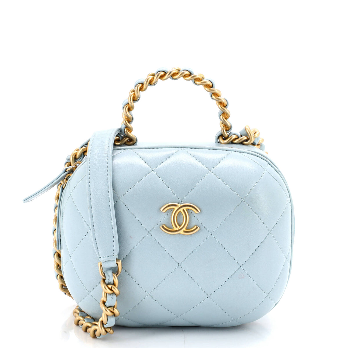 Chanel CHANEL CC Bubble Top Handle Vanity Case with Chain Quilted Lambskin Small