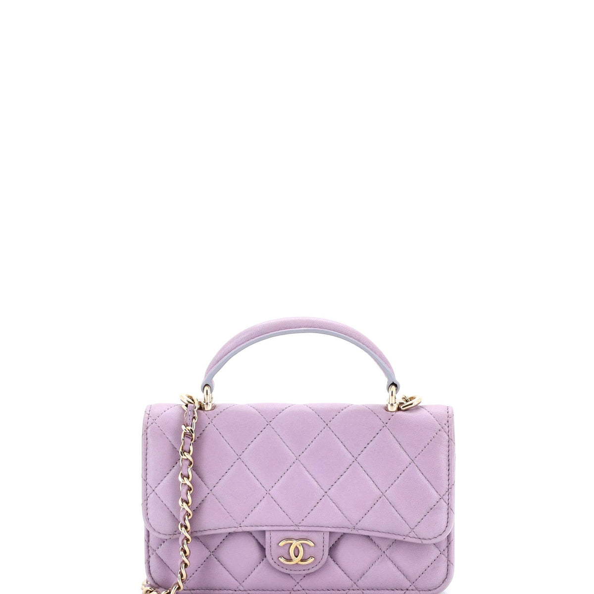 Chanel CHANEL Classic Top Handle Flap Phone Holder with Chain Quilted Lambskin