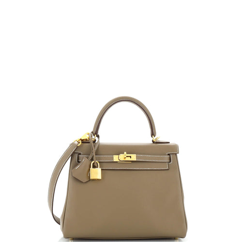 Kelly Handbag Grey Swift with Gold Hardware 25