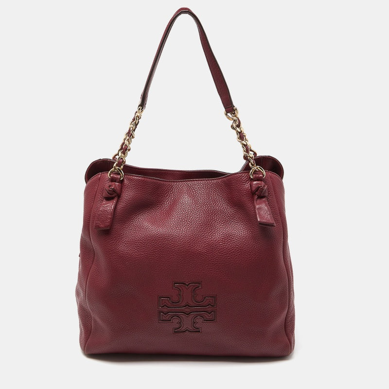 Tory Burch Burgundy Leather Chain Tote