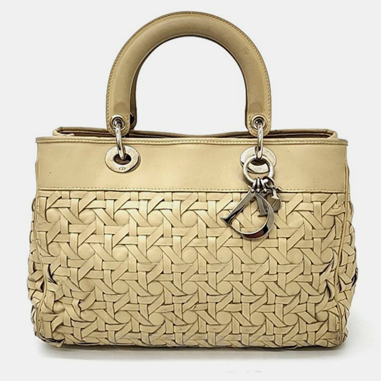 Dior Christian Beige Woven Leather Cannage Tote Bag