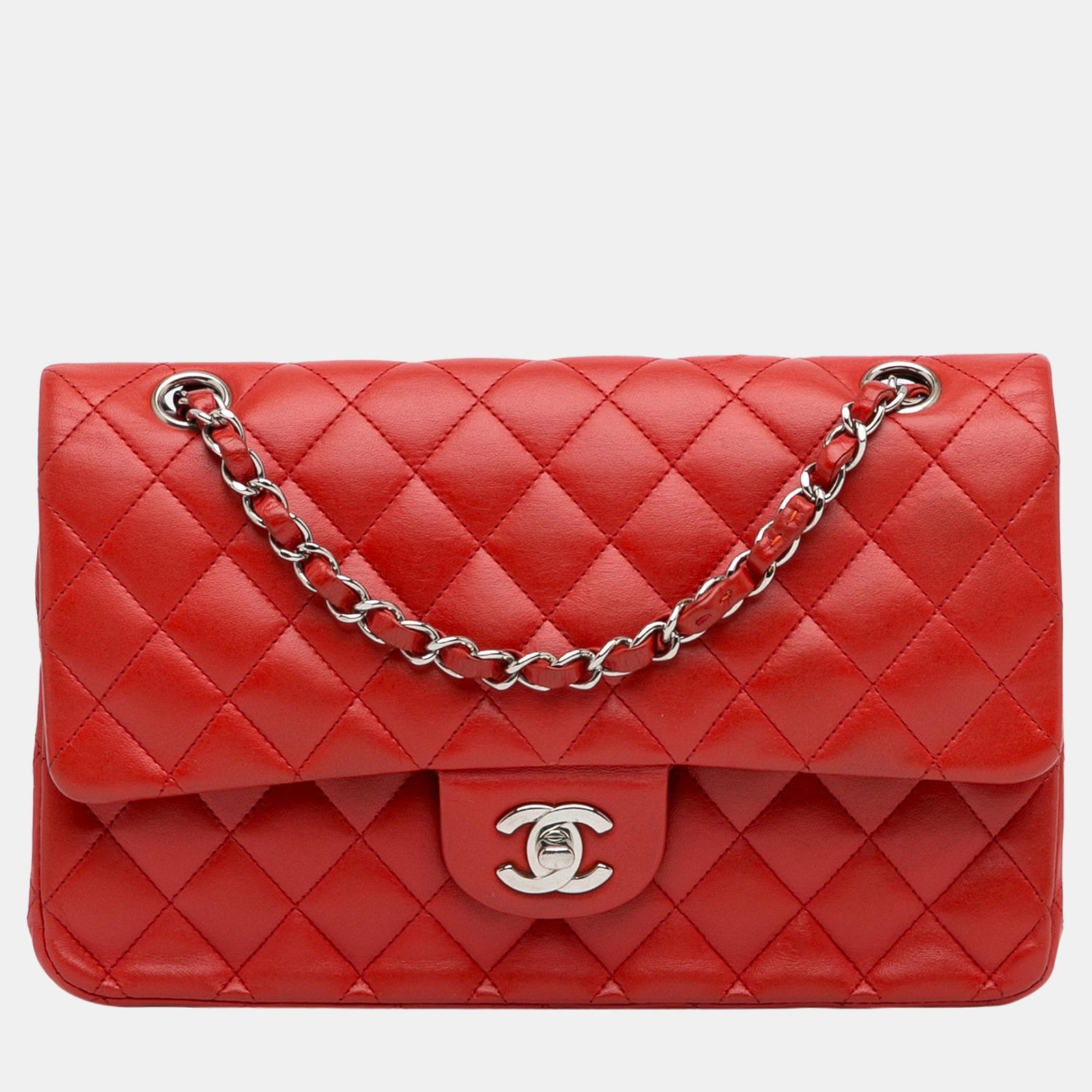 Chanel Red Medium Classic Lambskin Double Flap