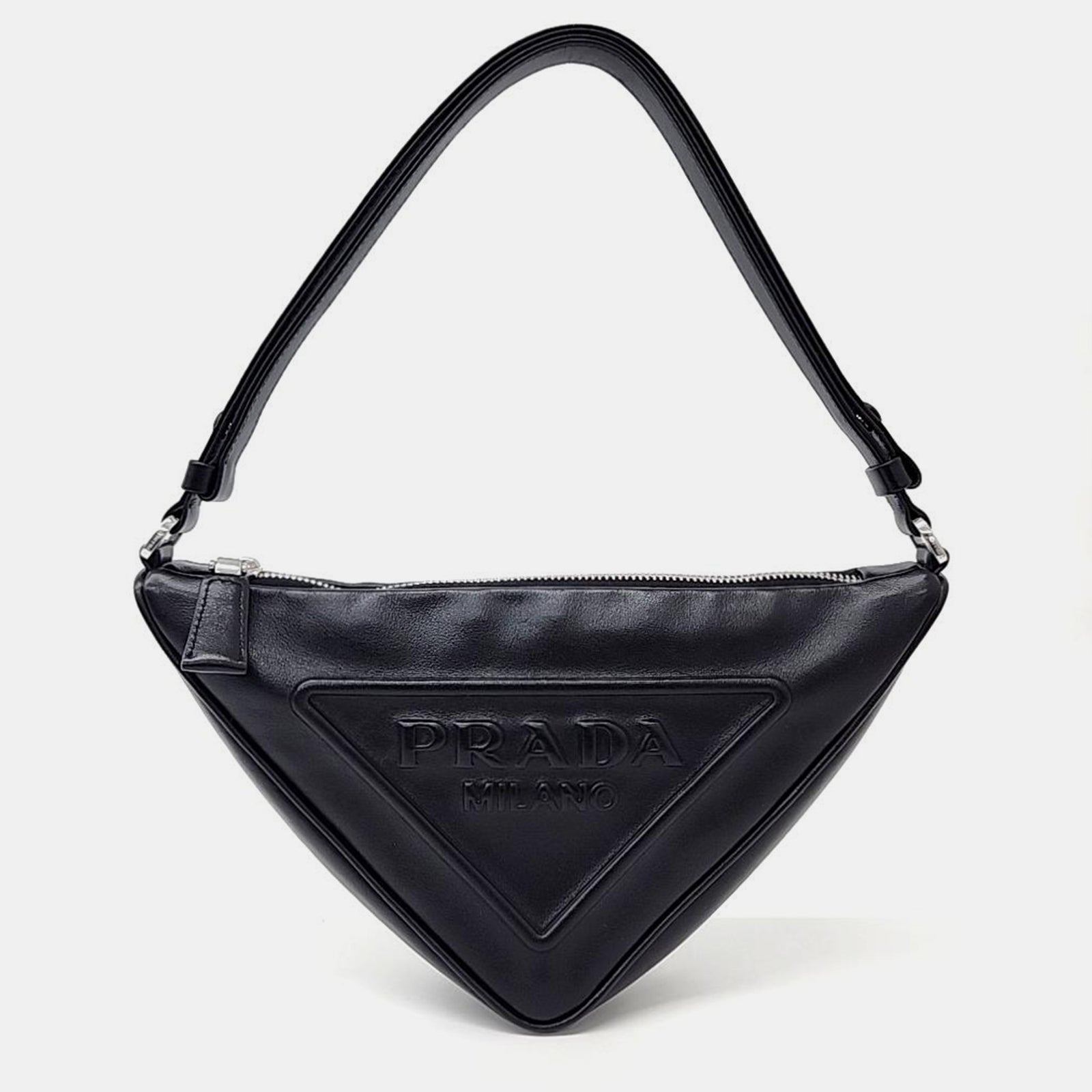 Prada Black Leather Triangle Pouch Bag