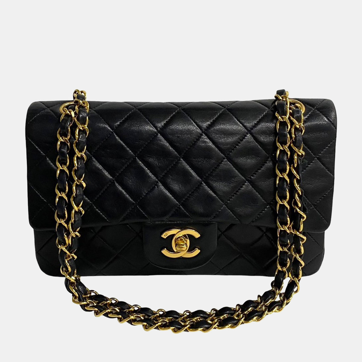 Chanel Black Lambskin Leather Small Classic Double Flap Shoulder Bag