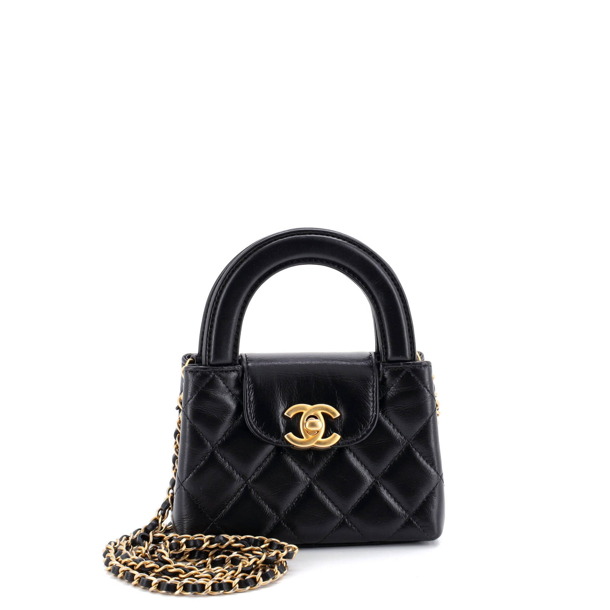 Chanel CHANEL Kelly Top Handle Shopping Bag Quilted Shiny Aged Calfskin Nano