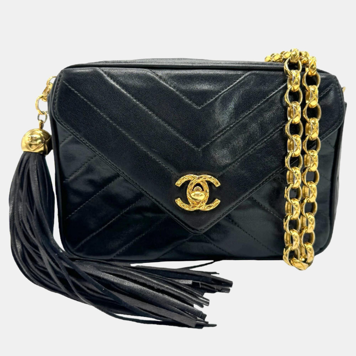Chanel Black 1992 V Stitch Bijou  Shoulder Bag