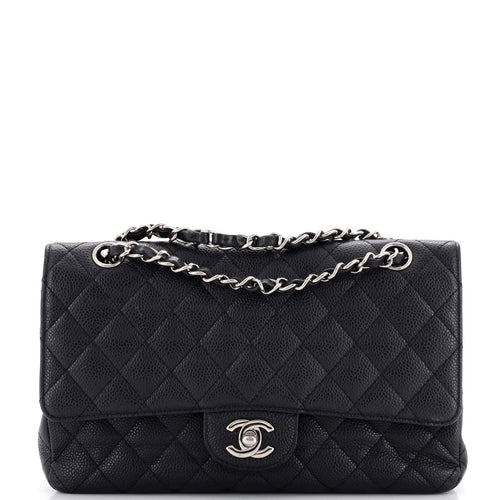 CHANEL Vintage Classic Double Flap Bag Quilted Caviar Medium