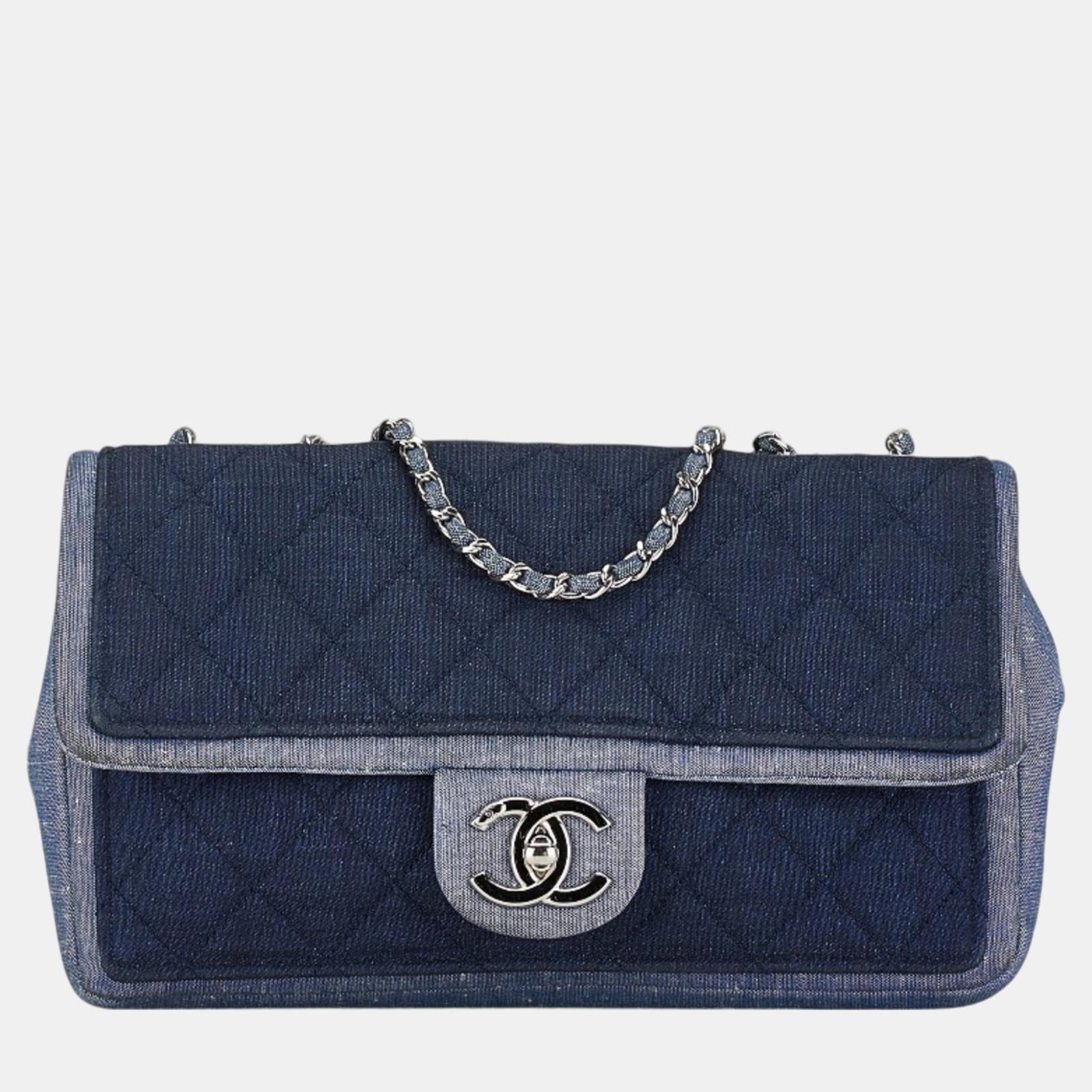 Chanel Matelasse 25 Coco Mark-Kettentasche aus Denim in Marineblau