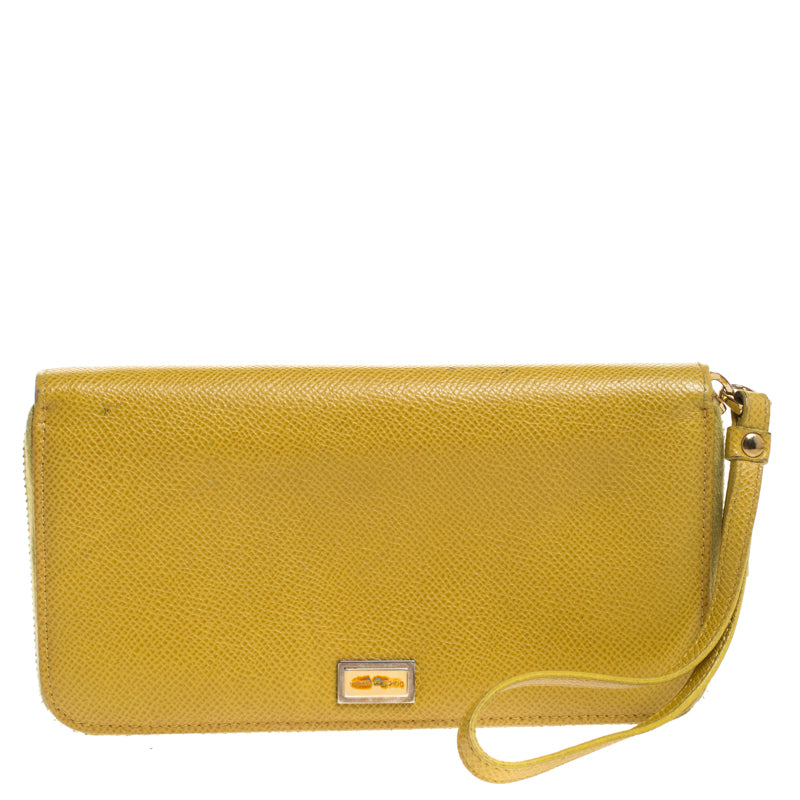 Dolce & Gabbana Paglia Yellow Leather Strappy Zip Around Wallet