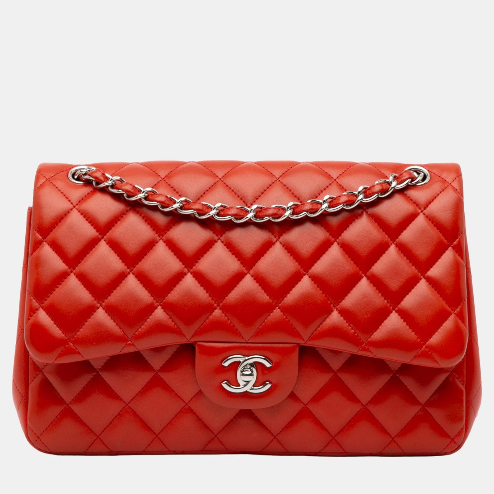 Chanel Orange Jumbo Classic Lambskin Double Flap