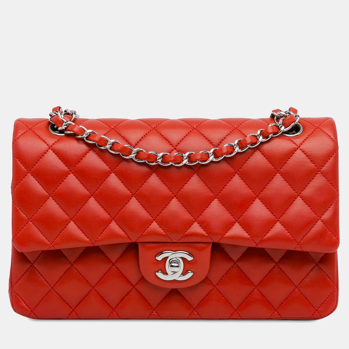 Chanel Red Lambskin Leather Medium Classic Double Flap Bag