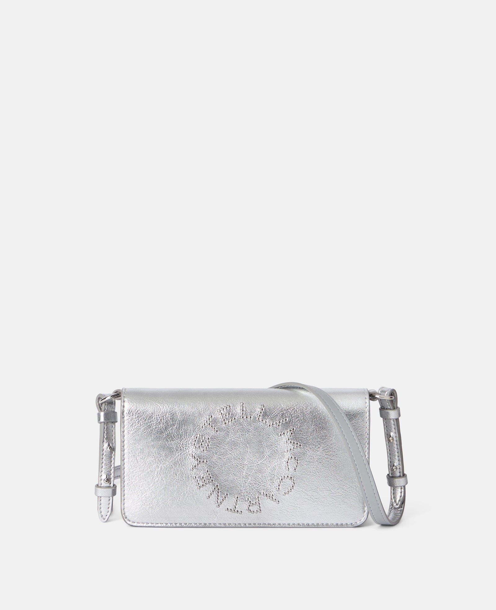 Stella McCartney Logo Crossbody Wallet, Woman, Metallic silver