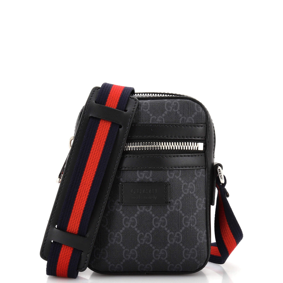 Gucci GUCCI Web Strap Front Zip Messenger Bag GG Coated Canvas Mini