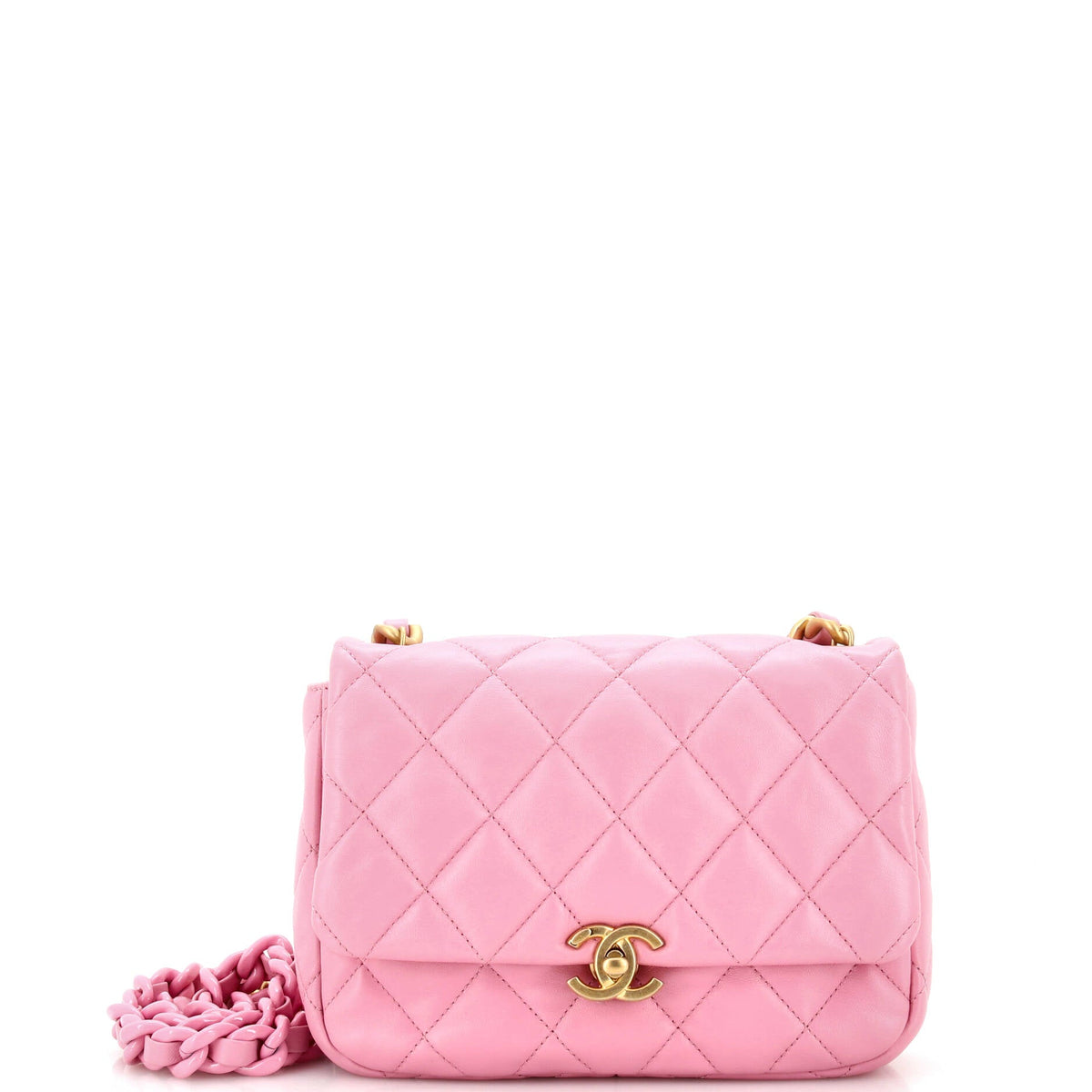 Chanel CHANEL Lacquered Metal CC Flap Bag Quilted Lambskin Small