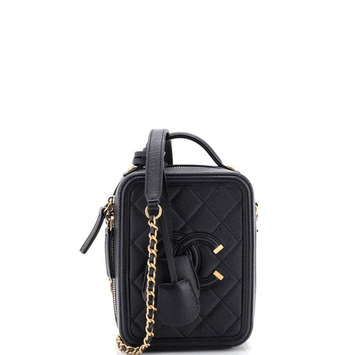 CHANEL Filigree Vertical Vanity Case Quilted Caviar