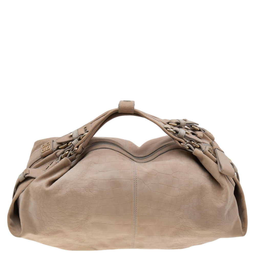 Beige Leather Zip Hobo