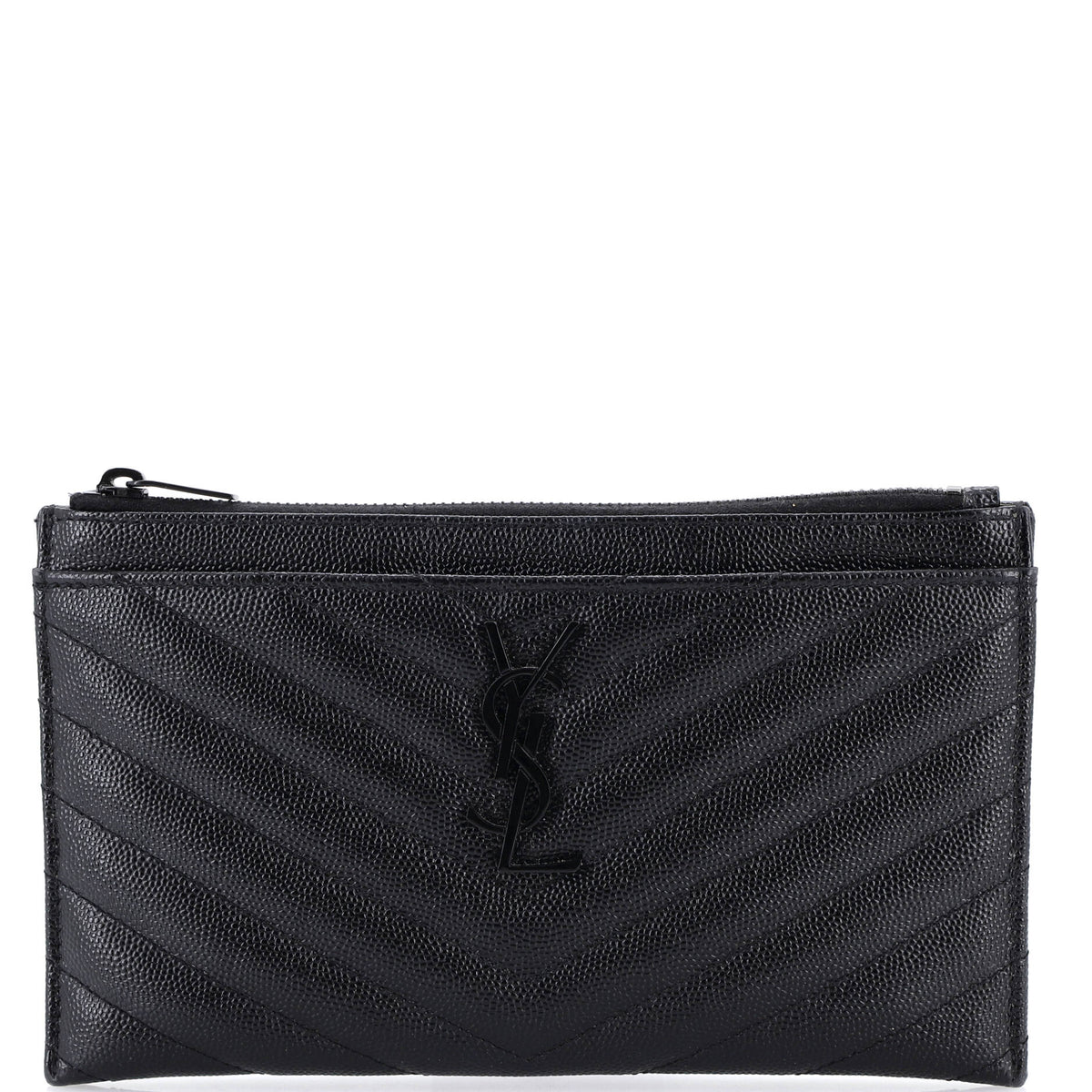Saint Laurent Classic Monogram Zip Bill Pouch Matelasse Chevron Leather Medium