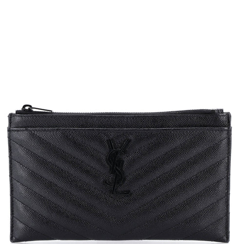 Classic Monogram Zip Bill Pouch Matelasse Chevron Leather Medium