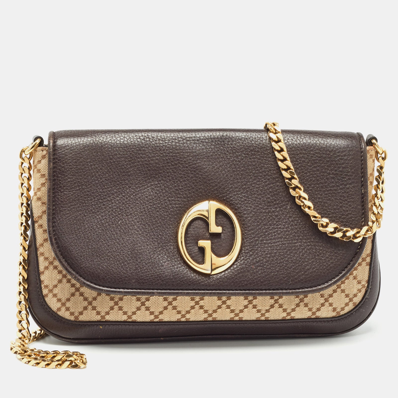 Gucci Beige/Brown Diamante Canvas and Leather GG Chain Shoulder Bag