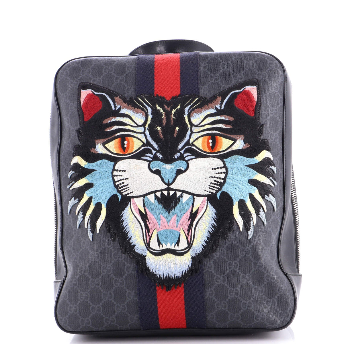 Gucci GUCCI Angry Cat Web Backpack GG Coated Canvas with Applique Medium