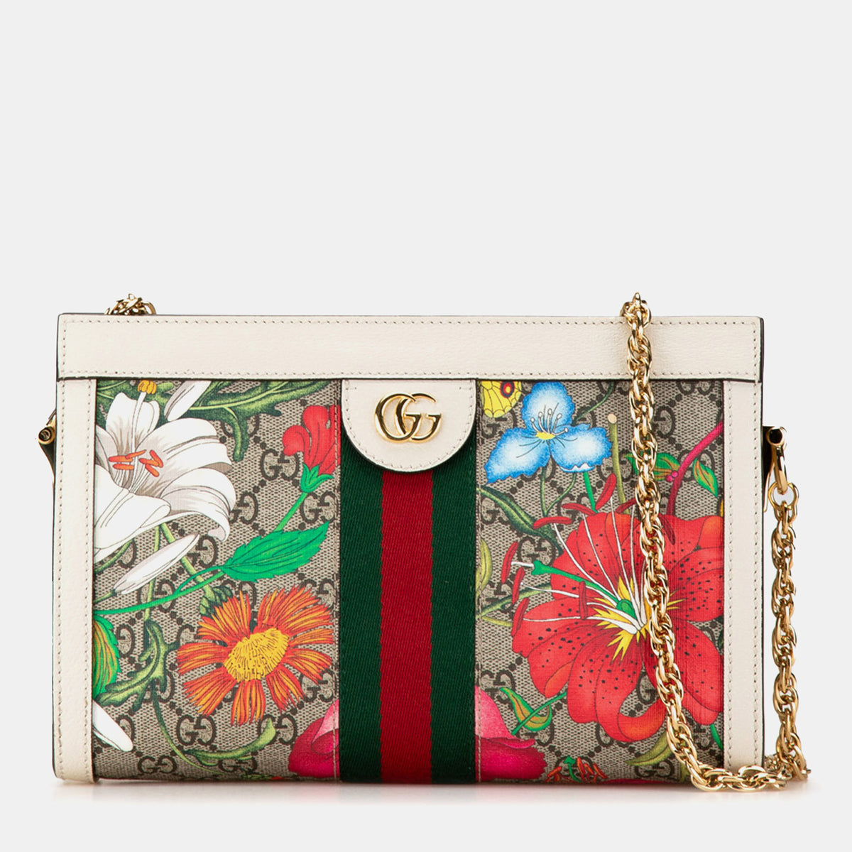 Gucci Small GG Supreme Flora Ophidia Chain Shoulder Bag
