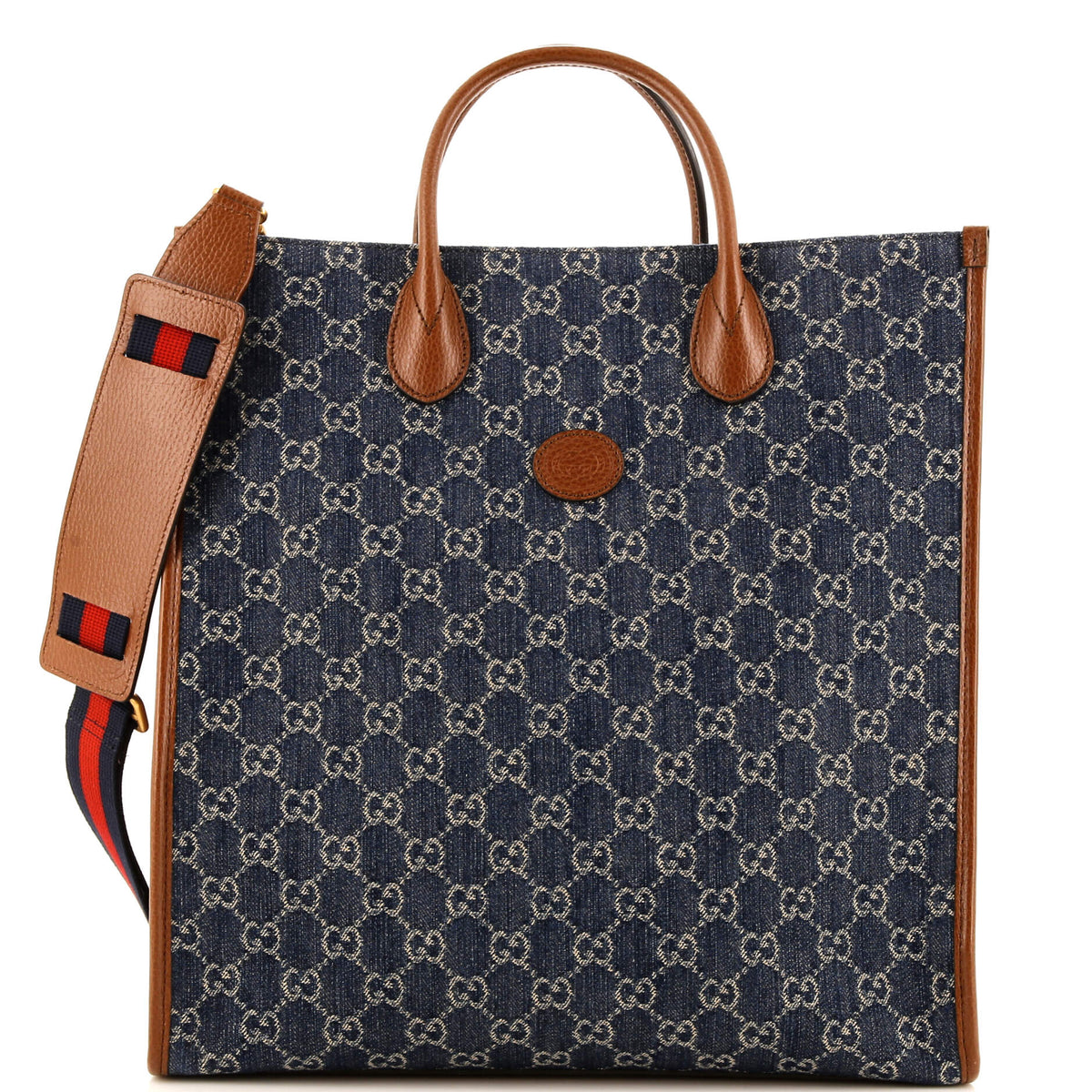 Gucci GUCCI Interlocking G Patch Web Strap Convertible Tote GG Denim Tall