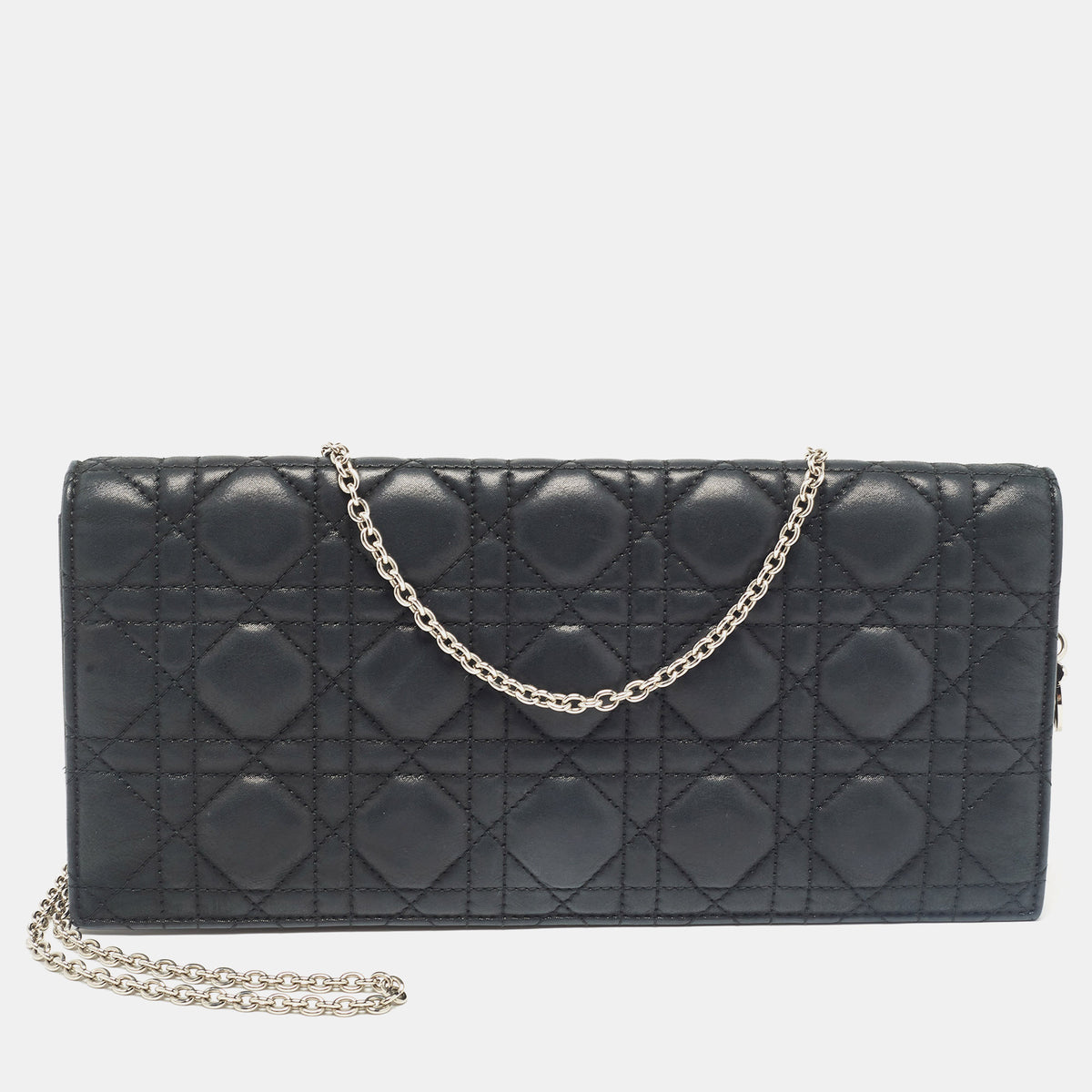 Dior Black Cannage Shimmer Leather Lady Chain Clutch