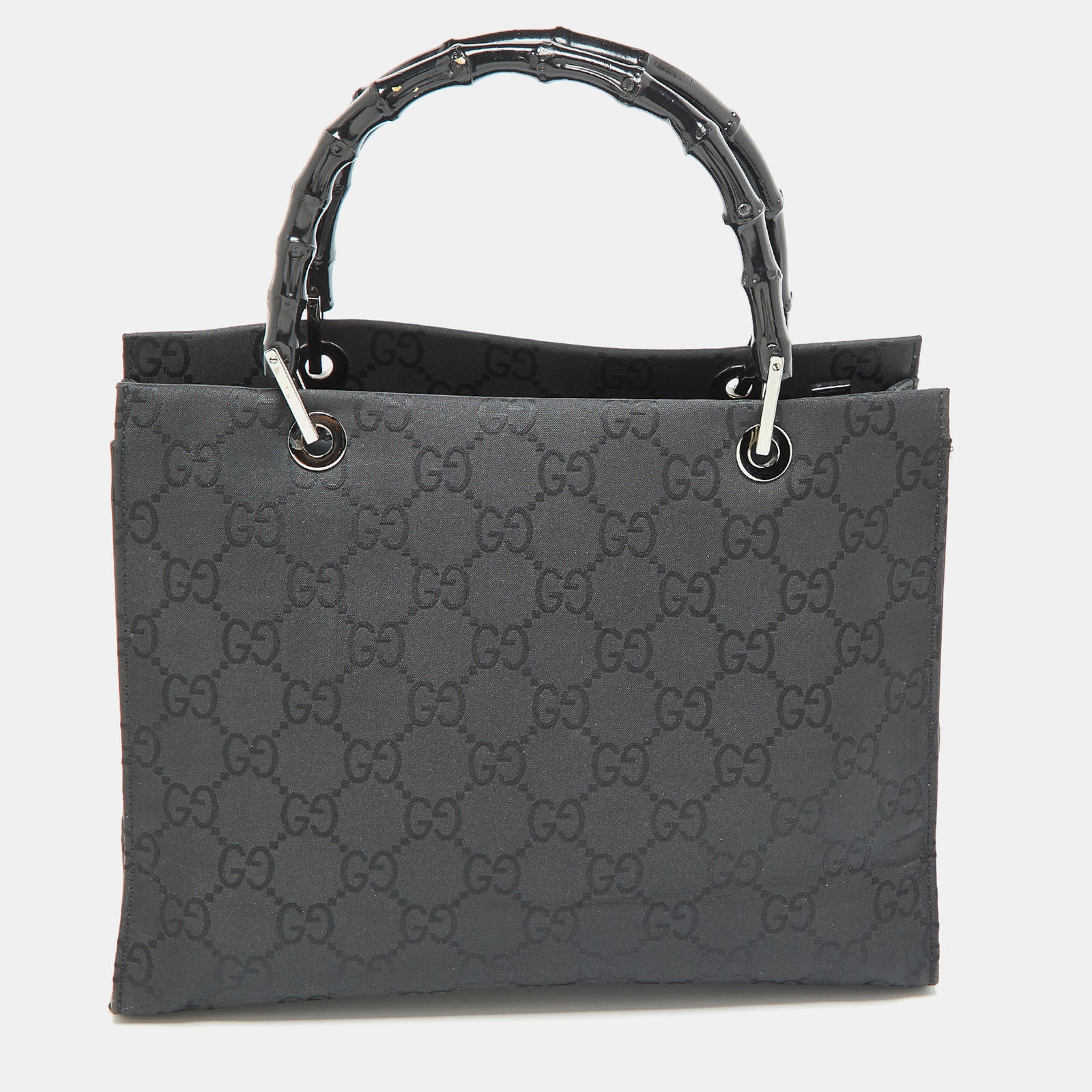 Gucci Schwarze Tragetasche aus GG-Nylon und Bambus