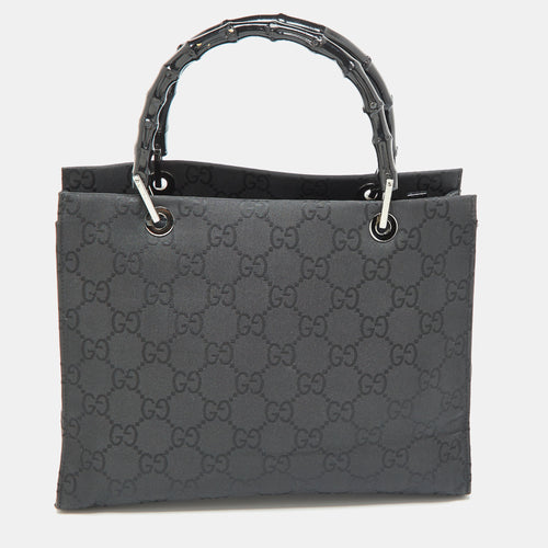 Black GG Nylon Bamboo Tote