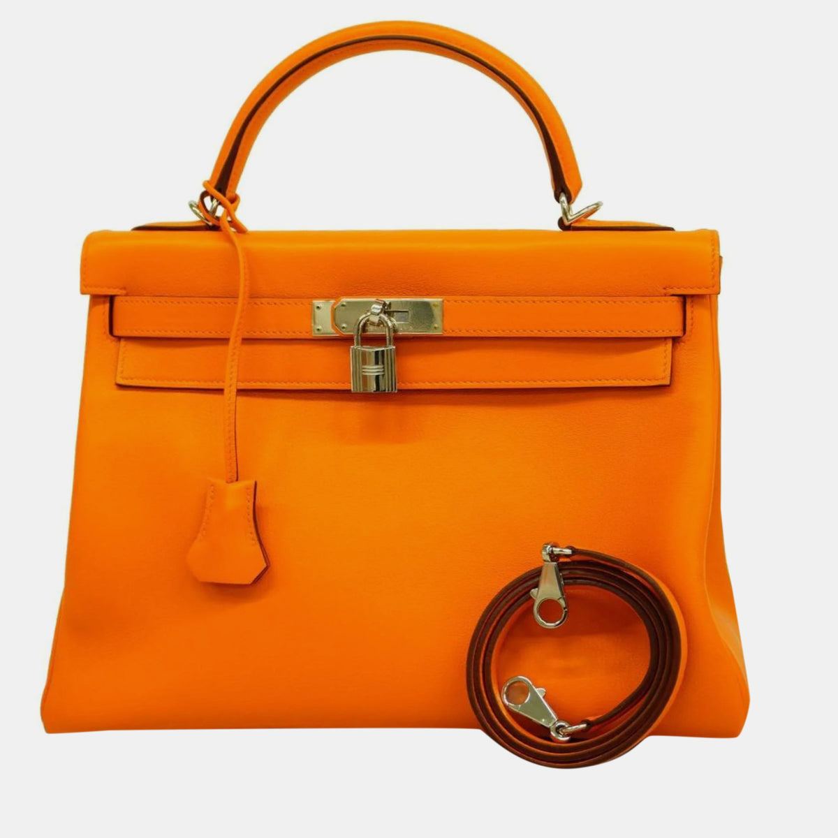 Hermès handbag Kelly 32 Voga River orange silver hardware ladies