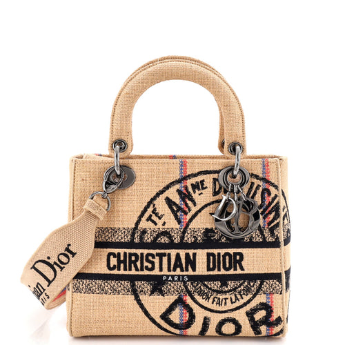 Lady D-Lite Bag Embroidered Jute Canvas Medium