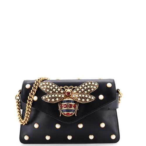 GUCCI Broadway Pearly Bee Shoulder Bag Embellished Leather Mini