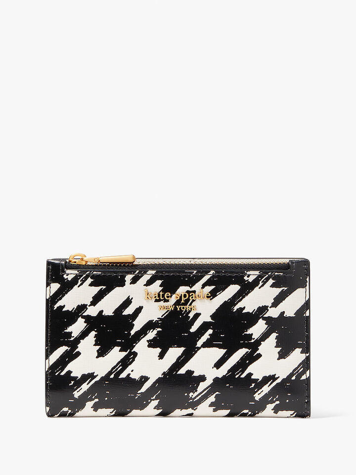 Kate Spade Au Morgan Painterly Houndstooth Small Slim Bifold Wallet