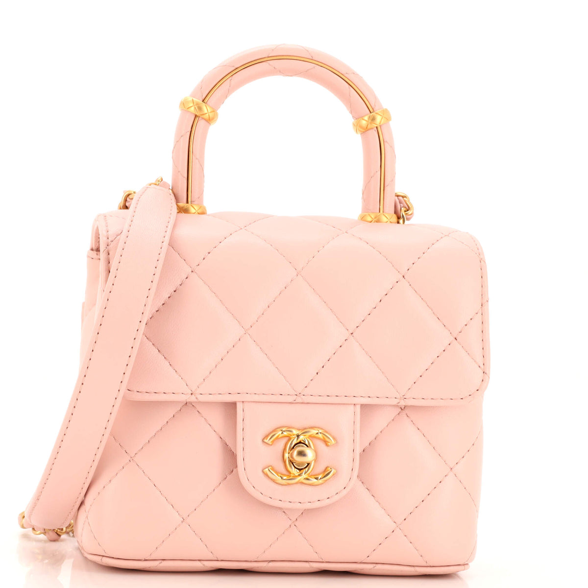 Chanel CHANEL Crush Top Handle Flap Bag Quilted Lambskin Mini