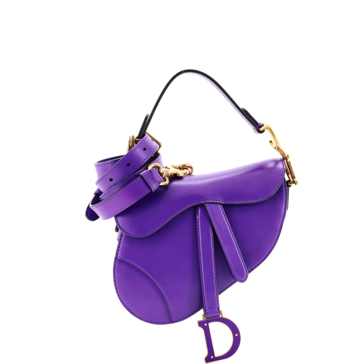Christian Dior Saddle Handbag with Strap Leather Mini